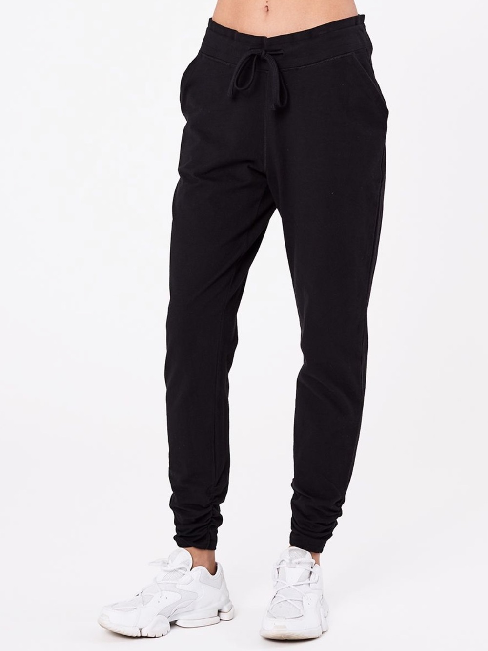 Pact Organic Cotton Studio Cinch Ruched Ankle Joggers Black Athleisure-Medium